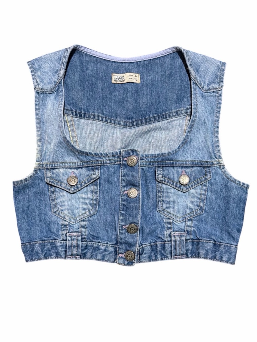 Pull & Bear Cropped Denim Vest Y2K Button Front 100% Cotton Size XS